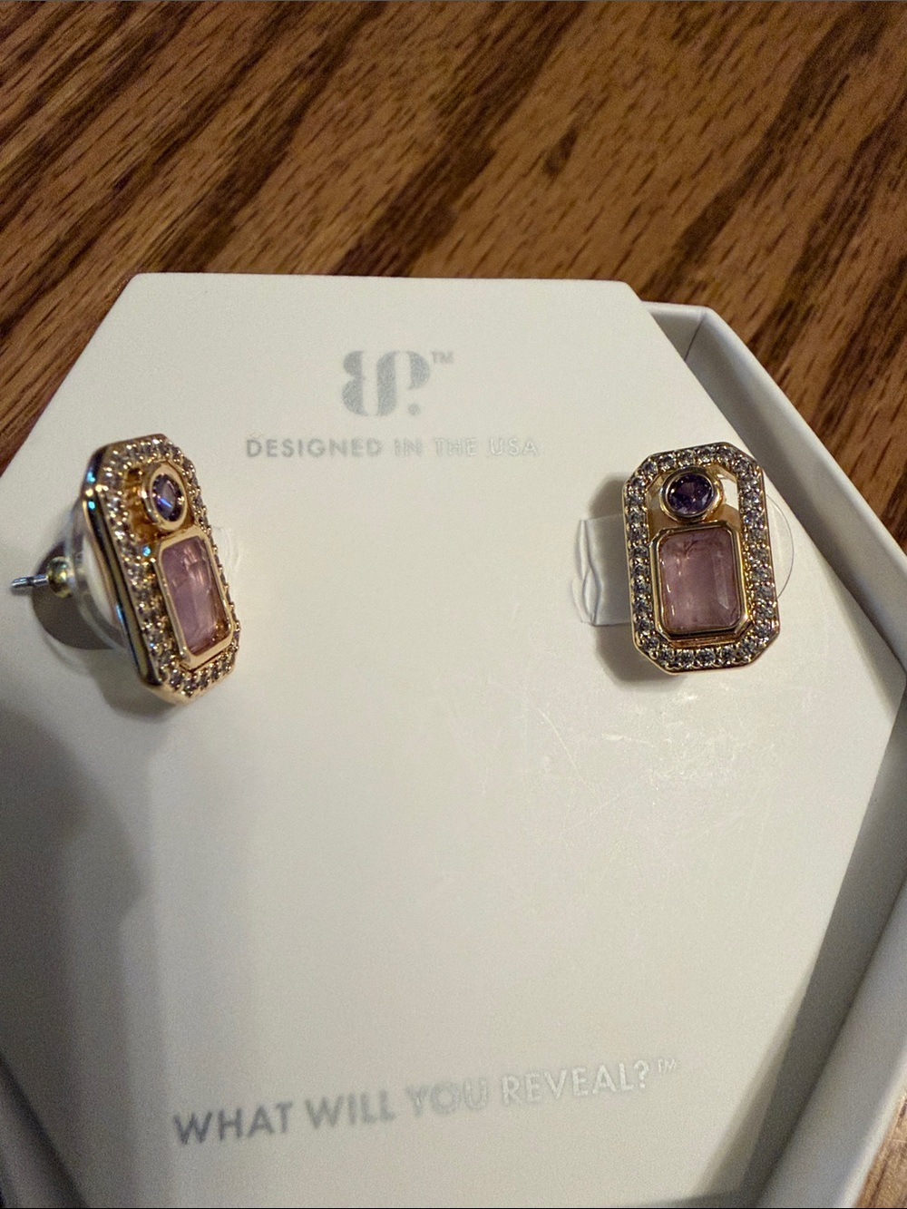 Gold-Tone Halo Stud Earrings with Pink and Purple Stones